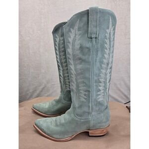 Stetson Womens Emme Tall Suede Embroidered Cowboy Boots Pointed Toe Western